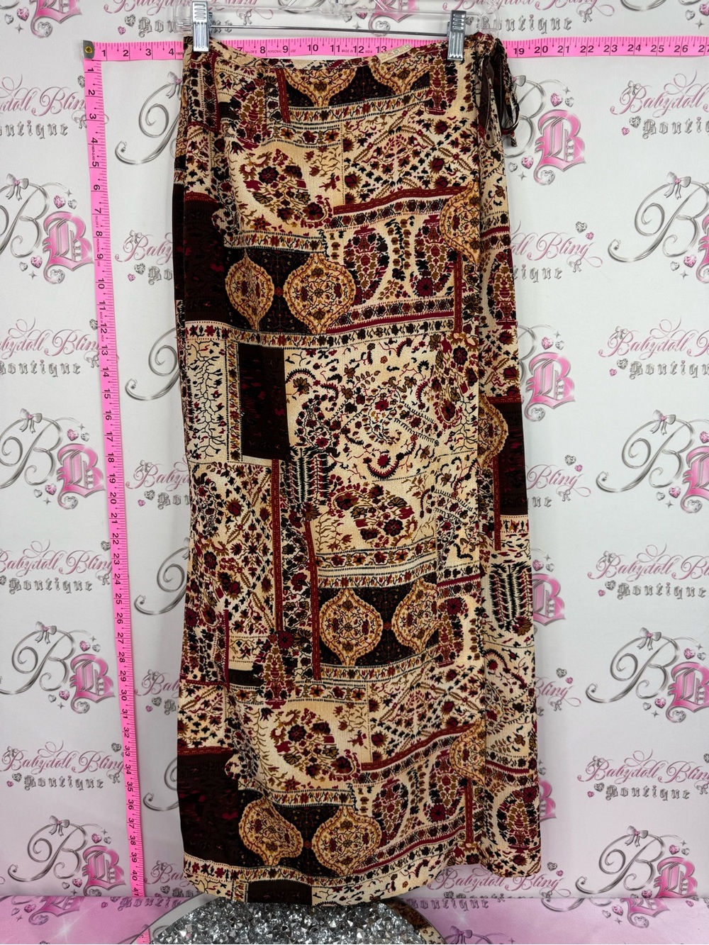 Reitmans patchwork vintage skirt y2k Cream and Brown Patterned Maxi Skirt